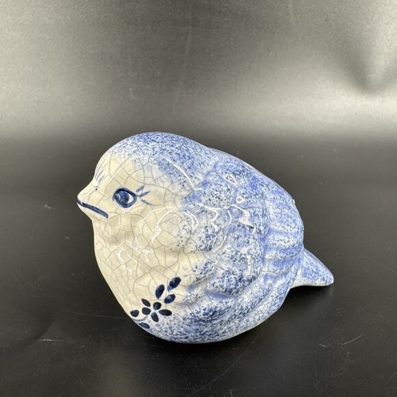 Vintage Dedham Bird Figurine Cobalt Blue & White Ceramic Crackle Glaze Design - Picture 1 of 12